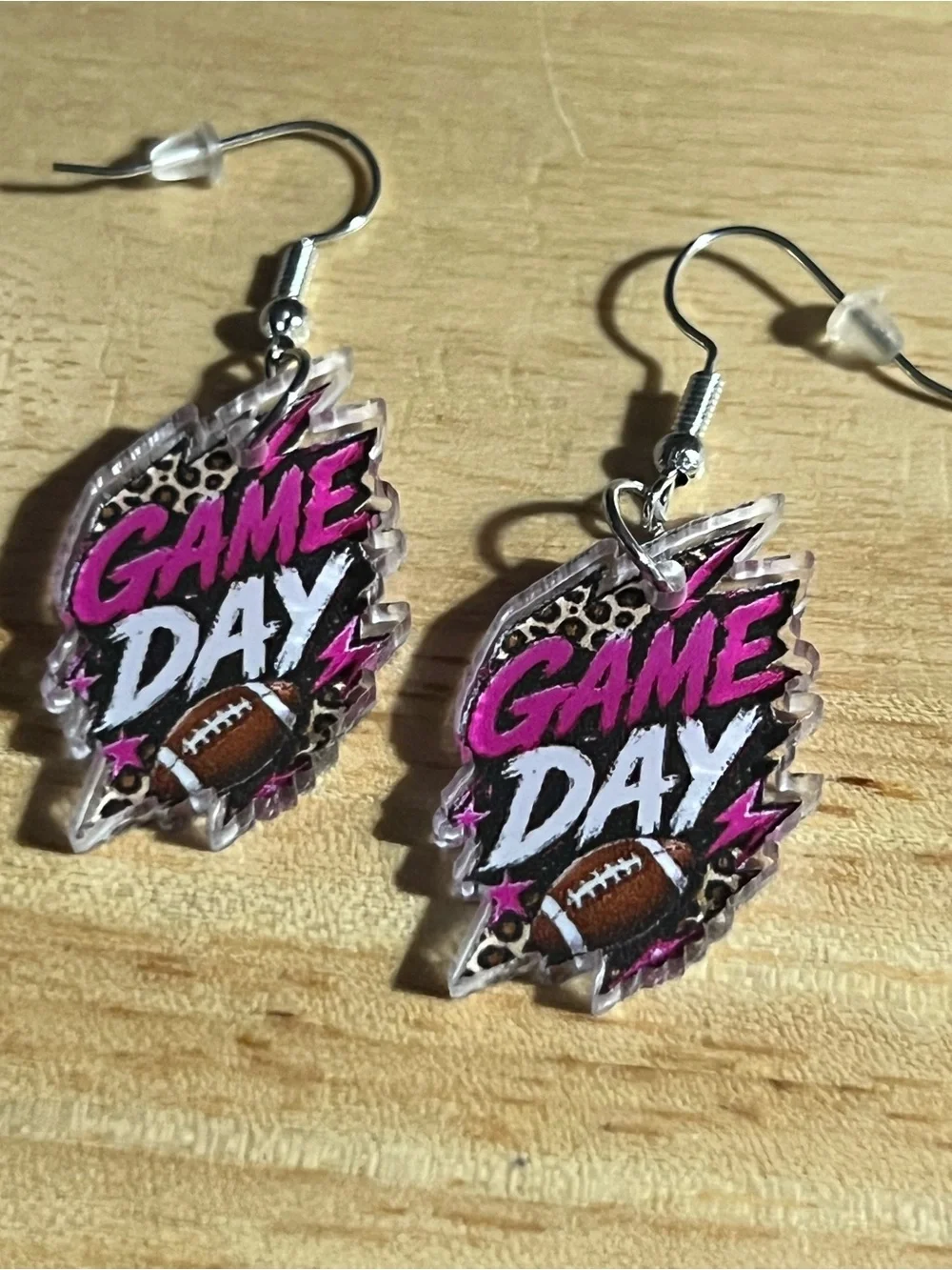 Game Day Pink Football Acrylic Drop Earrings E184